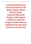 Instructor Manual With Test Bank for Leadership Enhancing the Lessons of Experience 10th Edition By Richard Hughes, Robert Ginnett, Gordon (All Chapters, 100% Original Verified, A  Grade)