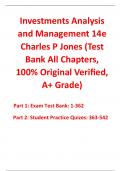 Test Bank for Investments Analysis and Management 14th Edition By Charles P Jones (All Chapters, 100% Original Verified, A+ Grade)