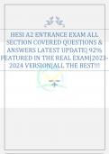 HESI A2 ENTRANCE EXAM ALL SECTION COVERED QUESTIONS & ANSWERS LATEST UPDATE| 92% FEATURED IN THE REAL EXAM|2023- 2024 VERSION|ALL THE BEST!!!