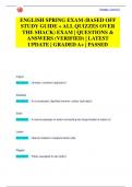 ENGLISH SPRING EXAM (BASED OFF  STUDY GUIDE + ALL QUIZZES OVER  THE SHACK) EXAM | QUESTIONS &  ANSWERS (VERIFIED) | LATEST  UPDATE | GRADED A+ | PASSED