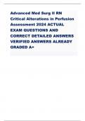 Advanced Med Surg II RN  Critical Alterations in Perfusion  Assessment 2024 ACTUAL  EXAM QUESTIONS AND  CORRECT DETAILED ANSWERS  VERIFIED ANSWERS ALREADY  GRADED A+ 