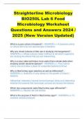 Straighterline Microbiology  BIO250L Lab 6 Food  Microbiology Worksheet  Questions and Answers 2024 /  2025 (New Version Updated) 