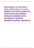 Math Midterm 2 Finite Math /  Math 19000 midterm 2 review  NEWEST 2024 EXAM COMPLETE  QUESTIONS AND CORRECT  DETAILED ANSWERS WITH  RATIONALES VERIFIED  ANSWERS ALREADY GRADED A+