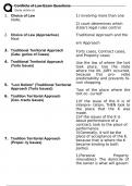 Conflicts of Law Exam Questions with answers 20241.	Choice of Law	1) involving more than one state, 2) court determines which state's legal rules control 2.	Choice of Law (Approaches)	Traditional Approach and the Mod- ern Approach    3.	Traditional Ter