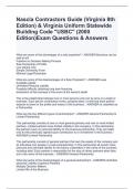 Nascla Contractors Guide (Virginia 8th Edition) & Virginia Uniform Statewide Building Code "USBC" (2000 Edition)Exam Questions & Answers