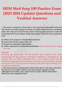 HESI Med Surg 100 Practice Exam (2023 2024 Update) Questions and Verified Answers.