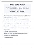 NURS 530 ADVANCED PHARMACOLOGY FINAL Question Answer 100% Correct