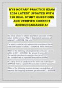 NYS NOTARY PRACTICE EXAM 2024 LATEST UPDATED WITH 120 REAL STUDY QUESTIONS AND VERIFIED CORRECT ANSWERS/GRADED A+ 