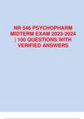 NR 546 PSYCHOPHARM  MIDTERM EXAM 2023-2024  | 100 QUESTIONS WITH  VERIFIED ANSWERS