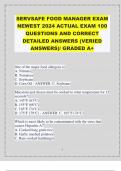 SERVSAFE FOOD MANAGER EXAM NEWEST 2024 ACTUAL EXAM 100 QUESTIONS AND CORRECT DETAILED ANSWERS (VERIED ANSWERS)/ GRADED A+ 