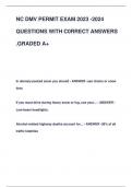 NC DMV PERMIT EXAM 2023 -2024  QUESTIONS WITH C0RRECT ANSWERS  .GRADED A+