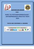 NURS 752 PSYCHOPHARMACOLOGY - ANTIDEPRESSANTS PRACTICE TESTS  2024