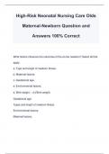 High-Risk Neonatal Nursing Care Olds Maternal-Newborn Question and Answers 100% Correct