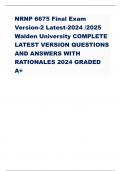 NRNP 6675 Final Exam Version-2 Latest-2024 /2025 Walden University COMPLETE LATEST VERSION QUESTIONS AND ANSWERS WITH RATIONALES 2024 GRADED A+