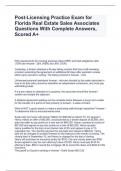 Post-Licensing Practice Exam for Florida Real Estate Sales Associates Questions With Complete Answers, Scored A+