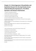 Chapter 12: Critical Appraisal of Quantitative and  Qualitative Research for Nursing Practice Grove:  Understanding Nursing Research, 7th Edition.  Questions and Answers fully Revised