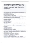 Arkansas Insurance Exam for Life & Health: Policy Provisions, Riders, & Options Questions With  Complete Solutions !!