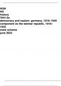 AQA as history 7041/2o democracy and Nazism: Germany, 1918 –1945 component 2o the Weimar Republic, 1918 – 1933 mark scheme June 2023