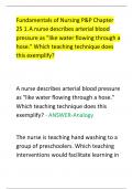 Fundamentals of Nursing P&P Chapter  25 1.  A nurse describes arterial blood  pressure as "like water flowing through a  hose." Which teaching technique does  this exemplify?