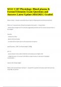 WGU C107 Physiology: Blood plasma & Formed Elements Exam Questions and Answers Latest Update 2024/2025 | Graded.