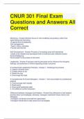 CNUR 301 Final Exam Questions and Answers All Correct