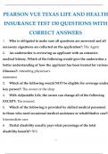 PEARSON VUE TEXAS LIFE AND HEALTH INSURANCE TEST 150 QUESTIONS WITH CORRECT ANSWERS