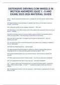 DEFENSIVE DRIVING.COM WHEELS IN MOTION ANSWERS (QUIZ 1 - 6 AND EXAM) 2023-2024 MATERIAL GUIDE