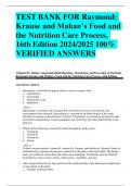 BEST ANSWERS TEST BANK FOR Raymond: Krause and Mahan’s Food and the Nutrition Care Process, 16th Edition 2024/2025 100%  VERIFIED ANSWERS