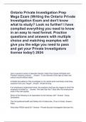 Ontario Private Investigation Prep Mega Exam (Writing the Ontario Private Investigation Exam and don't know what to study? Look no further! I have compiled everything you need to know in an easy to read format. Practice questions and answers with multi