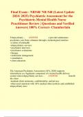 Final Exam : NR548/ NR 548 (Latest Update 2024/ 2025) Psychiatric Assessment for the Psychiatric-Mental Health Nurse Practitioner Review | Questions and Verified Answers| 100% Correct- Chamberlain