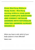 Exam Med-Surg Midterm  Study Guide / Med-Surg  nursing midterm study guide  EXAM COMPLETE QUESTIONS  AND CORRECT DETAILED  ANSWERS WITH RATIONALES  VERIFIED ANSWERS ALREADY  GRADED A+