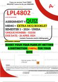 LPL4802 ASSIGNMENT 4 QUIZ MEMO - SEMESTER 1 - 2024 - UNISA - DUE : 26 APRIL 2024 (DISTINCTION GUARANTEED)