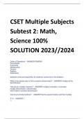 CSET Multiple Subjects  Subtest 2: Math,  Science 100%  SOLUTION 2023//2024 Order of Operations - ANSWER PEMDAS Parentheses Exponents Multiplication Division Addition Subtraction (between roots and exponents, do whatever comes first in the problem) What i