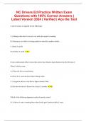 NC Drivers Ed Practice Written Exam Questions with 100% Correct Answers | Latest Version 2024 | Verified | Ace the Test