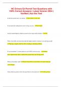 NC Drivers Ed Permit Test Questions with 100% Correct Answers | Latest Version 2024 | Verified | Ace the Test