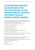 AZ-305 DESIGNING MICROSOFT  AZURE INFRASTRUCTURE  SOLUTIONS POPULAR 2 LATEST  VERSIONS COMPLETE QUESTIONS  AND CORRECT DETAILED  ANSWERS (VERIFIED ANSWERS) 