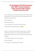 Ch.40 Hygiene NCLEX Questions with 100% Correct Answers | Latest Version 2024 | Expert Verified | Ace the Test