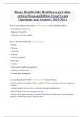 Home Health Aide Healthcare provider critical Responsibilities Final Exam Questions and Answers 2023/2024