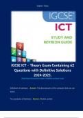 iGCSE ICT – Theory Exam Containing 62 Questions with Definitive Solutions 2024-2025. Terms like: Definition of hardware. - Answer: The physical parts of the computer that you can touch.