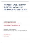 BUSINESS A LEVEL AQA EXAM  QUESTIONS AND CORRECT  ANSWERS LATEST UPDATE 2024