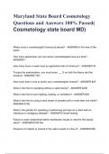 Maryland State Board Cosmetology Questions and Answers 100% Passed( Cosmetology state board