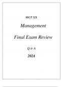 (UOP) MGT 521 MANAGEMENT COMPREHENSIVE FINAL EXAM REVIEW Q & A 2024.