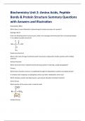 Biochemistry Unit 2: Amino Acids, Peptide  Bonds & Protein Structure Summary Questions with Answers and Illustration