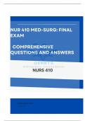 NUR 410 Med-Surg: Final Exam Comprehensive Questions and Answers 100% Accuracy|Updated 2024