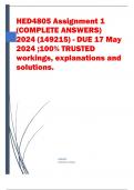 HED4805 Assignment 1 (COMPLETE ANSWERS) 2024 (149215) - DUE 17 May 2024 ;100% TRUSTED workings, explanations and solutions. Extract from the text: Education through practice Indigenous people of southern Africa developed their own methods of sharing knowl