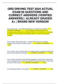 ORD DRIVING TEST 2024 ACTUAL EXAM 90 QUESTIONS AND CORRECT ANSWERS (VERIFIED ANSWERS) | ALREADY GRADED A+ | BRAND NEW VERSION!