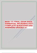 BIOD 171 FINAL EXAM 2024|  (ESSENTIAL MICROBIOLOGY)  COMPLETE QUESTIONS AND  ANSWERS GRADED A+ 