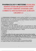 PHARMACOLOGY II MIDTERMS EXAM 2024 NEWEST EXAM 180 QUESTIONS WITH   DETAILED VERIFIED ANSWERS (100% CORRECT) AND RATIONALES /ALREADY GRADED A+