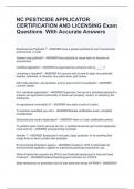 NC PESTICIDE APPLICATOR CERTIFICATION AND LICENSING Exam Questions  With Accurate Answers