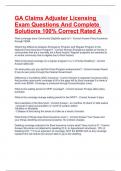 GA Claims Adjuster Licensing Exam Questions And Complete Solutions 100% Correct Rated A